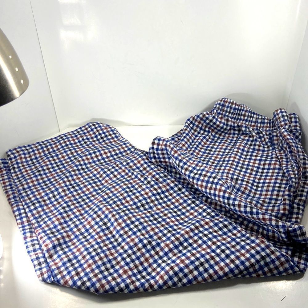 Seventh Avenue Mens checkered  pajama flannel  bottoms size XL BLUE BROWN & BLK